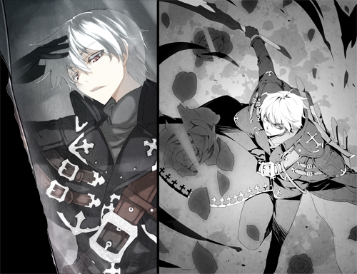 ▲白髪黒服がトレードマークのンンアア。 少し陰を感じさせる、寡黙な少年だ。なお、七振りある彼の得物のうち、一番の愛劔の銘は〈懊悩するサングヱ〉と言う