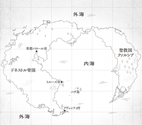 リョウが活躍する異世界:ウェルザス大陸の地図